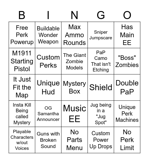 custom zombies Bingo Card