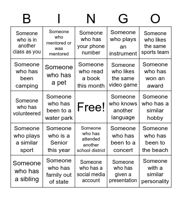 Find Someone Who Bingo Card