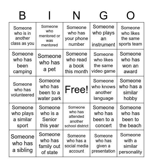 Find Someone Who Bingo Card