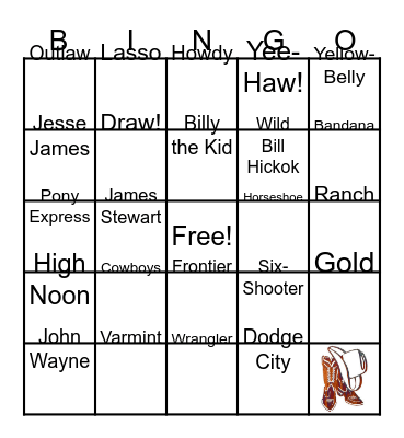 Wild West Bingo Card