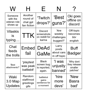 BBR English Bingo Card