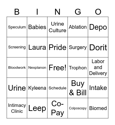 OBGYN Phelps Bingo Card