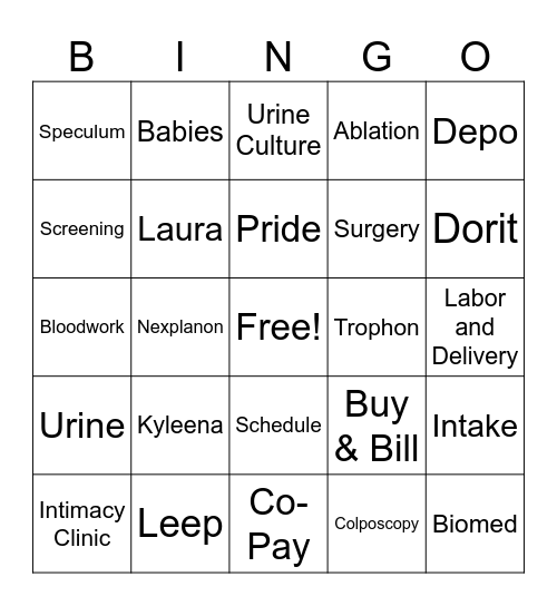 OBGYN Phelps Bingo Card