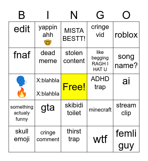 yt short bingo Card