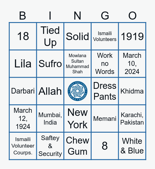 Ismaili Volunteers Bingo Card