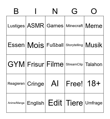 Tiktok Bingo Card