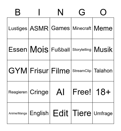 Tiktok Bingo Card