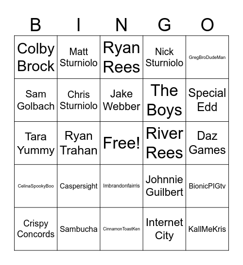 YouTubers Bingo Card