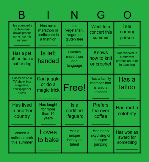 DYI BACK TO SCHOOL Bingo Card