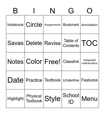 SAVAS Math Bingo Card