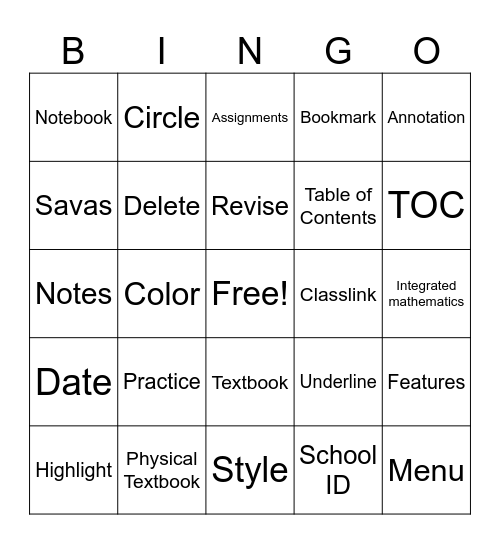 SAVAS Math Bingo Card