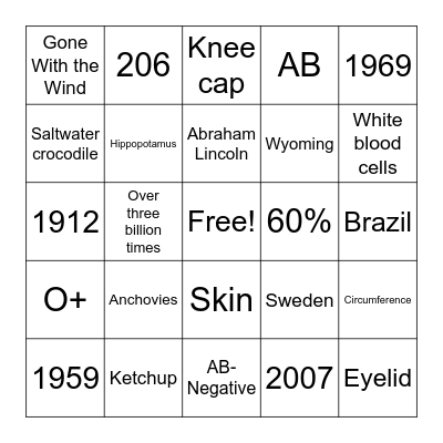 Trivia Bingo Card