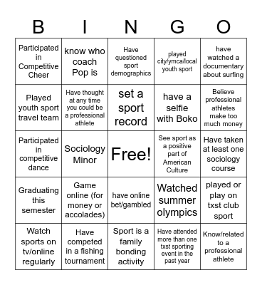 Sociology of Sport Bingo Card