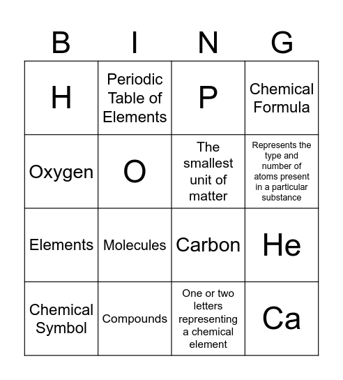 Elements & Compounds Bingo Card