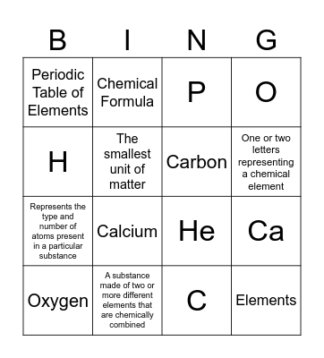 Elements & Compounds Bingo Card