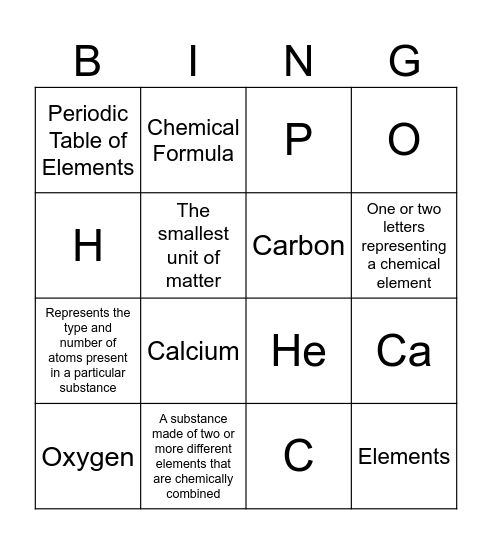 Elements & Compounds Bingo Card