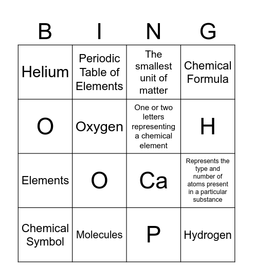 Elements & Compounds Bingo Card