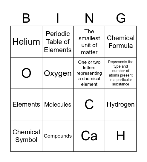 Elements & Compounds Bingo Card