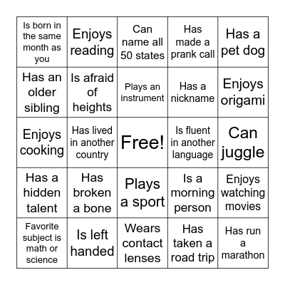 Find someone who: Bingo Card