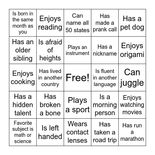 Find someone who: Bingo Card