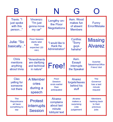 2024 End of Session Bingo Card