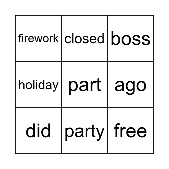 Unit 10 words Bingo Card