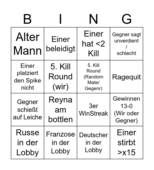 Valorant jejal Bingo Card