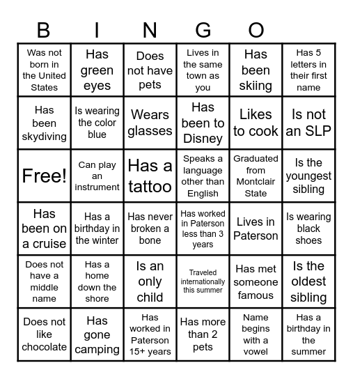 Find someone who... Bingo Card