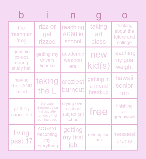 senior year bingo ! Bingo Card