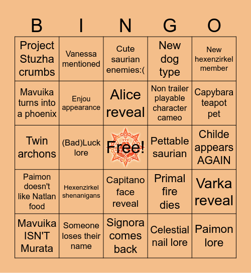 Natlan bingo Card