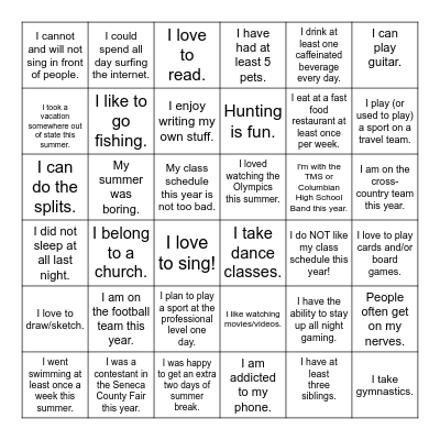 Connect Bingo Card
