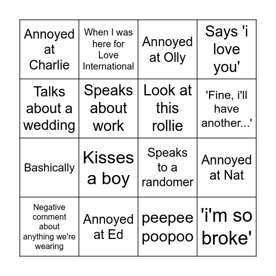 Luke Bingo Card