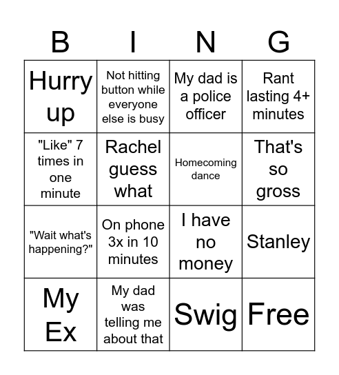 Kamryn Bingo Card