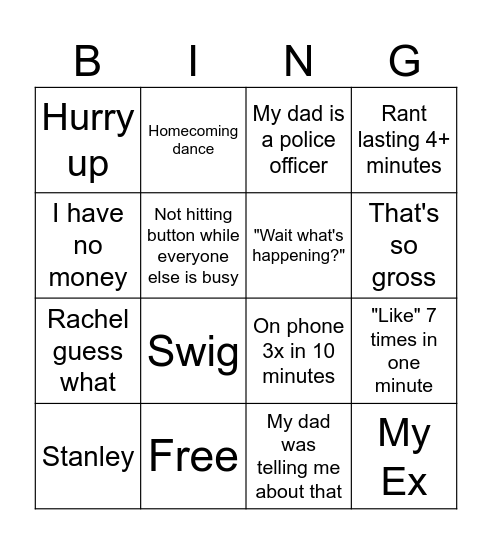 Kamryn Bingo Card