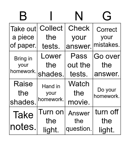 BB2 Unit 2 Bingo Card