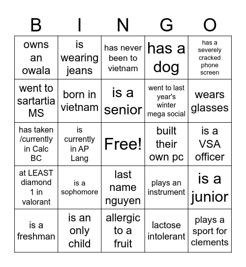 VSA BINGO Card