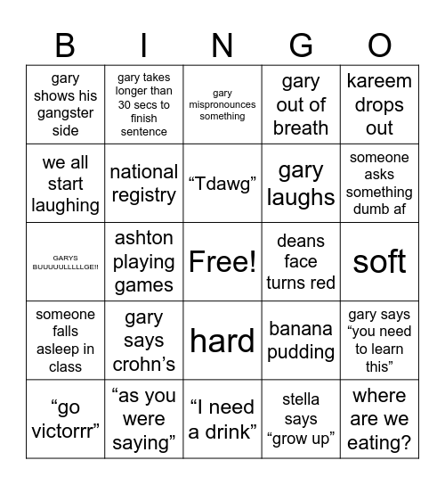 Bulges Prison Bingo Card