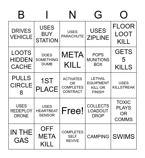 Warzone Bingo Card