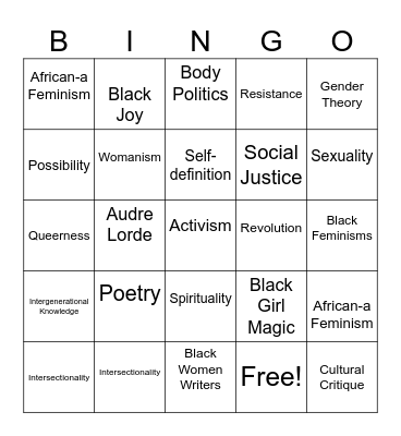 Black Feminist Bingo Card