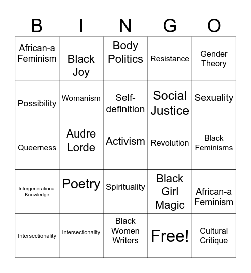 Black Feminist Bingo Card