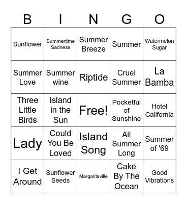 Summer Vibes Bingo Card