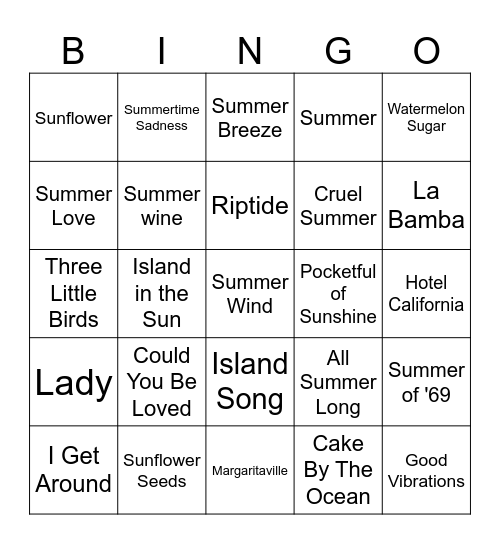 All About Summer Bingo Card