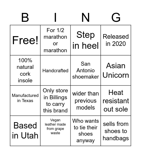 New Vendors Bingo Card