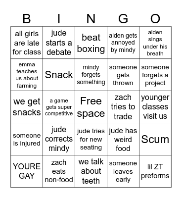 challenge 2 BINGO Card