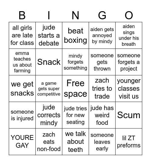 challenge 2 BINGO Card