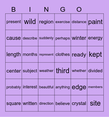 6th Grade Sight Words Bingo Card