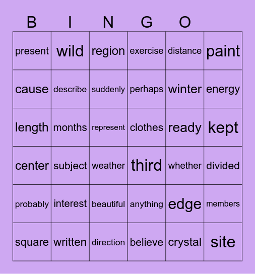 6th Grade Sight Words Bingo Card