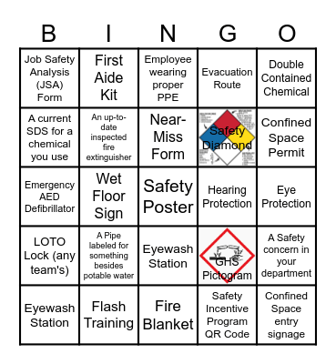 Safety Hazard BINGO Card