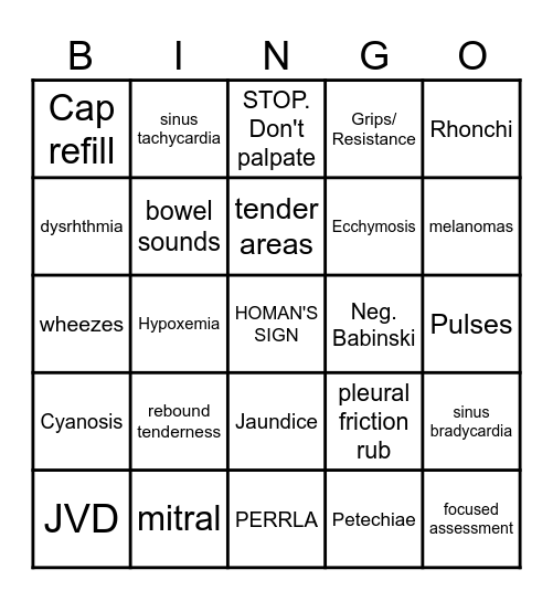 Assessment BINGO Card
