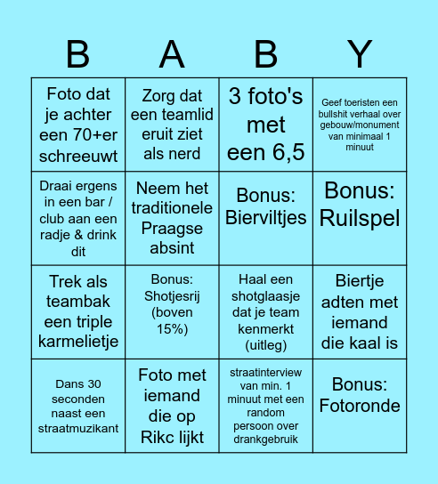 JC Baby's Praag Bingo Card